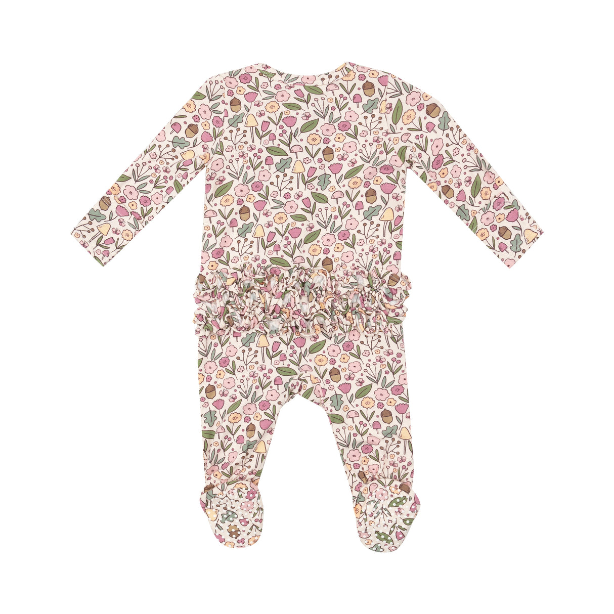 2 Way Ruffle Zipper Footie - Acorn Floral