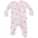 2 Way Ruffle Zipper Footie - Gray Elephants - Pink