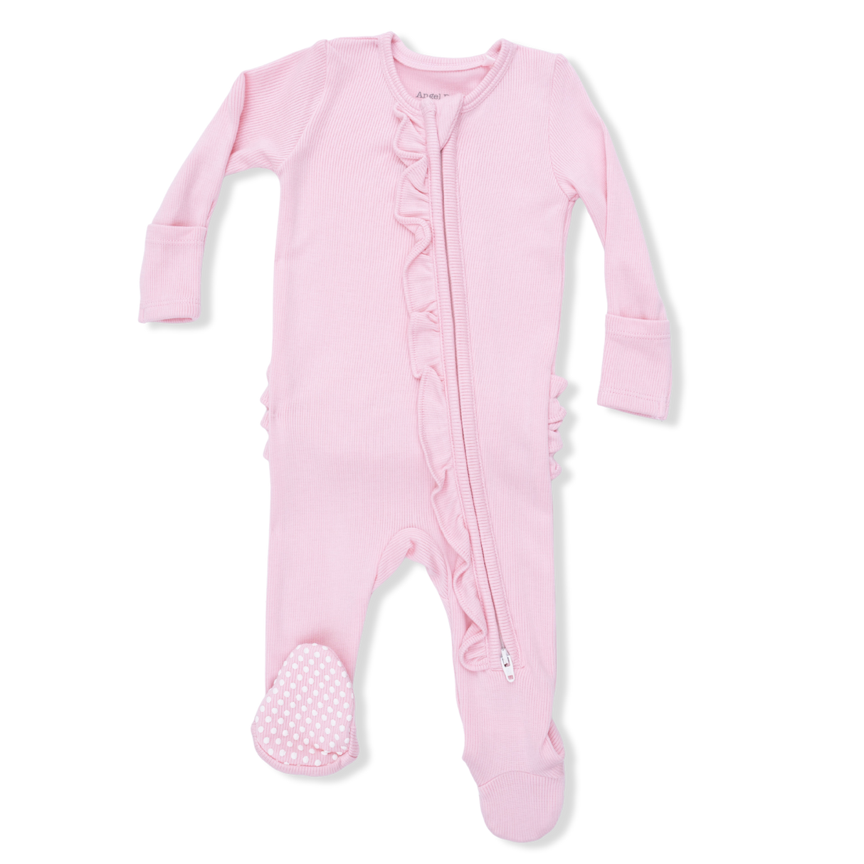 Solid Romance Rose Rib - 2 Way Ruffle Front Zipper Footie