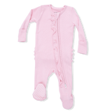 Solid Romance Rose Rib - 2 Way Ruffle Front Zipper Footie