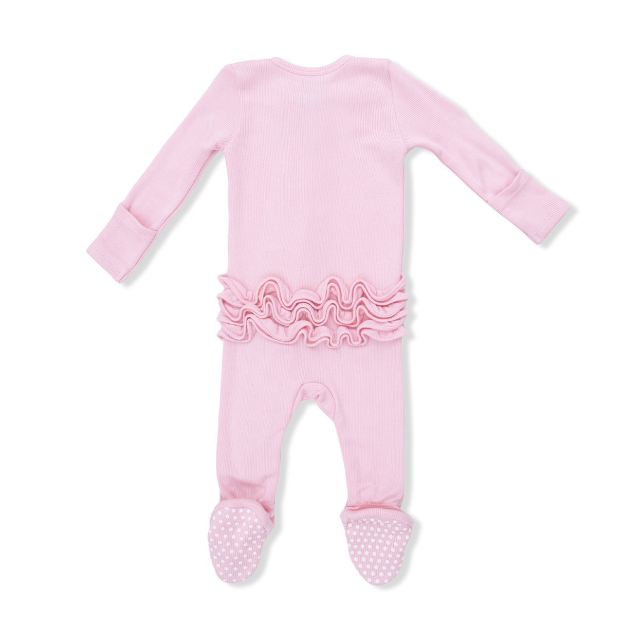 Solid Romance Rose Rib - 2 Way Ruffle Front Zipper Footie