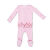 Solid Romance Rose Rib - 2 Way Ruffle Front Zipper Footie