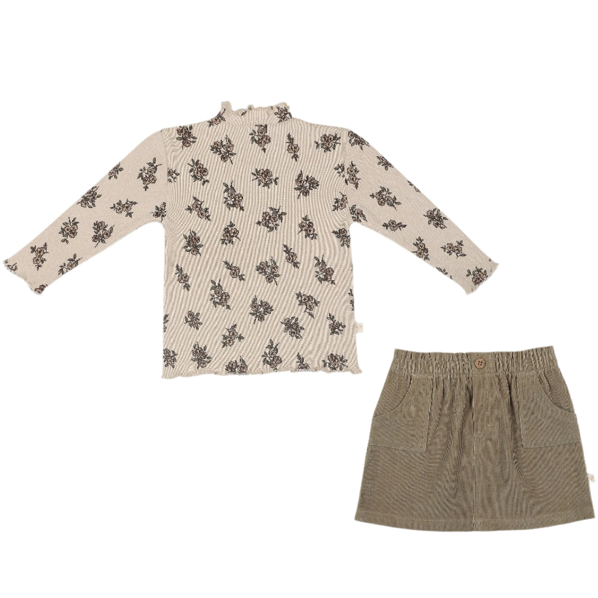 Organic Tee and Corduroy Skirt Set - Olive