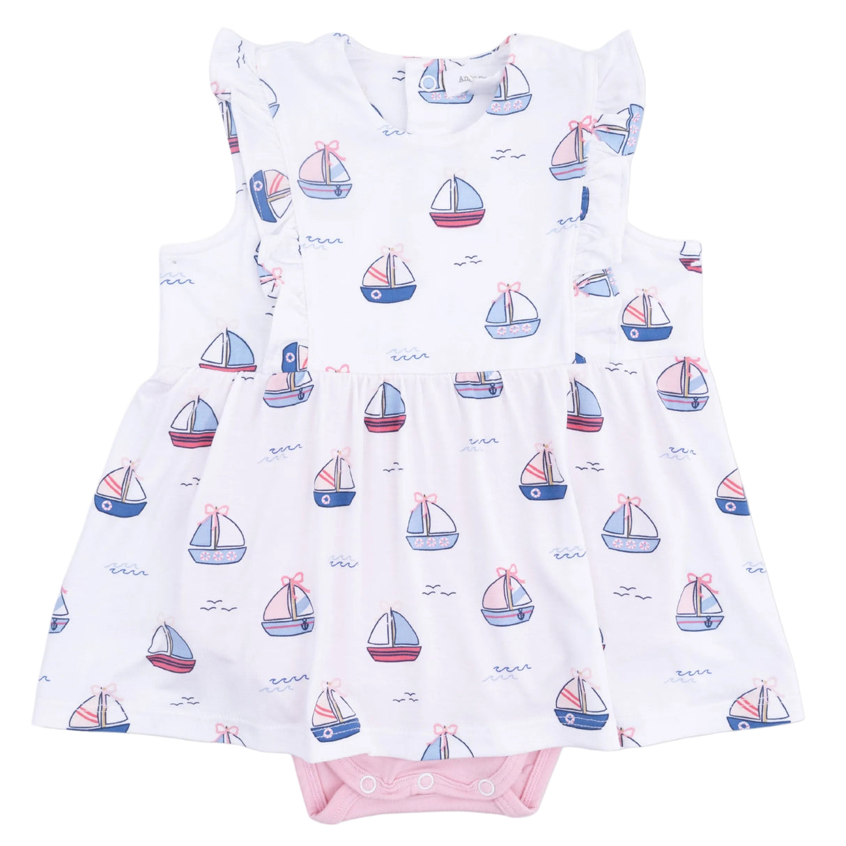 Bubbly Sailboats Pink - Ruffle Bodysuit Dress