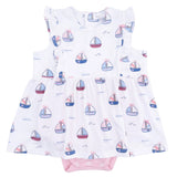 Bubbly Sailboats Pink - Ruffle Bodysuit Dress
