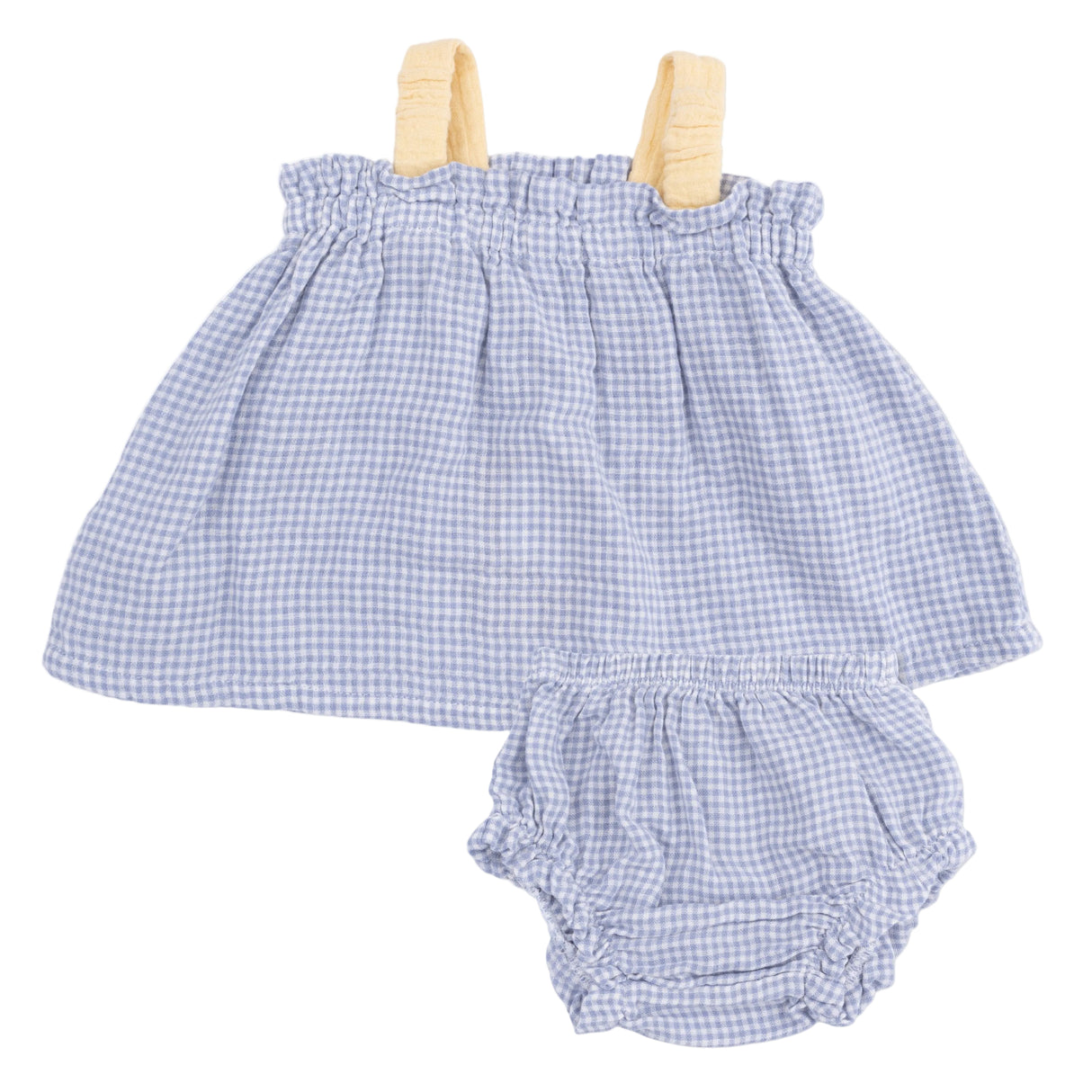 Micro Gingham Blue Blizzard - Top with Bows and Ruffle Leg Bloomer