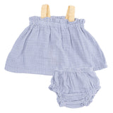 Micro Gingham Blue Blizzard - Top with Bows and Ruffle Leg Bloomer