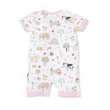 Cute Farm Animals Pink - Shortie 2 Way Zipper Romper
