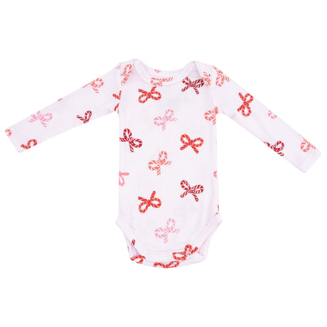 Lap Shoulder Bodysuit - Candy Cane Bows - HoneyBug 