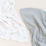 2 Pack Cotton Muslin Swaddle Blanket - Sage Pear & Solid Sage - HoneyBug 