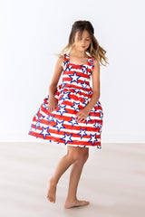 Stars & Stripes Ruffle Cross Back Dress