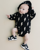 Hooded Bubble Romper  |  Black Bolts - HoneyBug 
