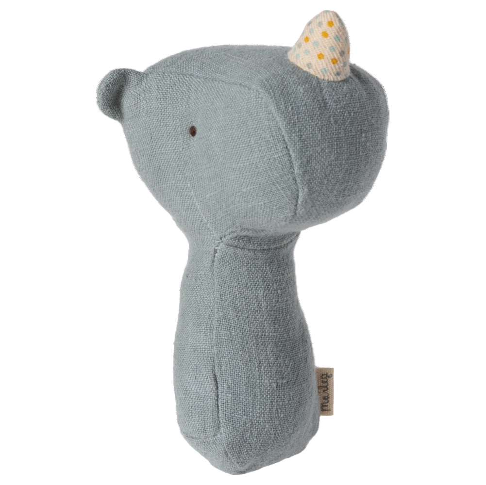 Lullaby Friends Rattle - Rhino - Dusty blue - HoneyBug 