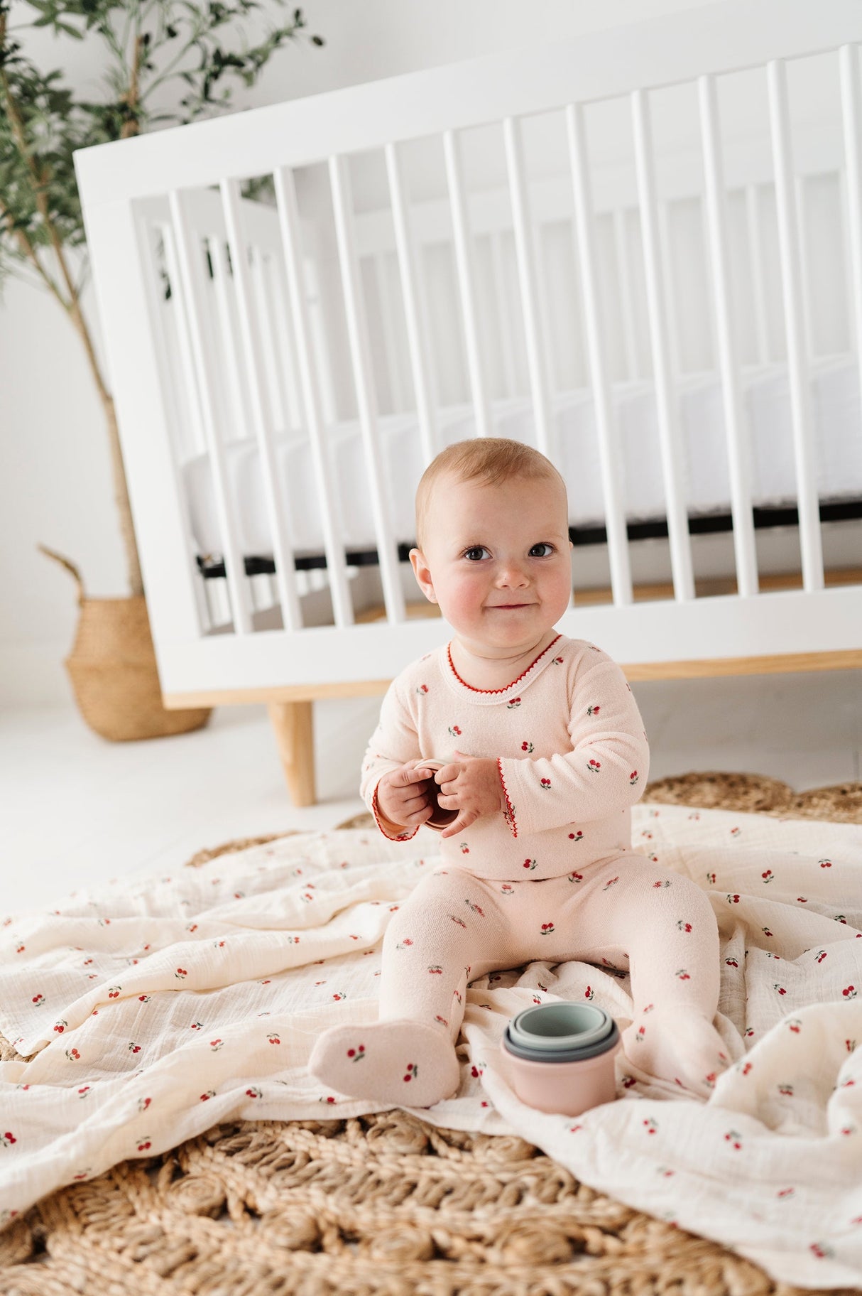 Cotton Muslin Swaddle Blanket - Red Cherry