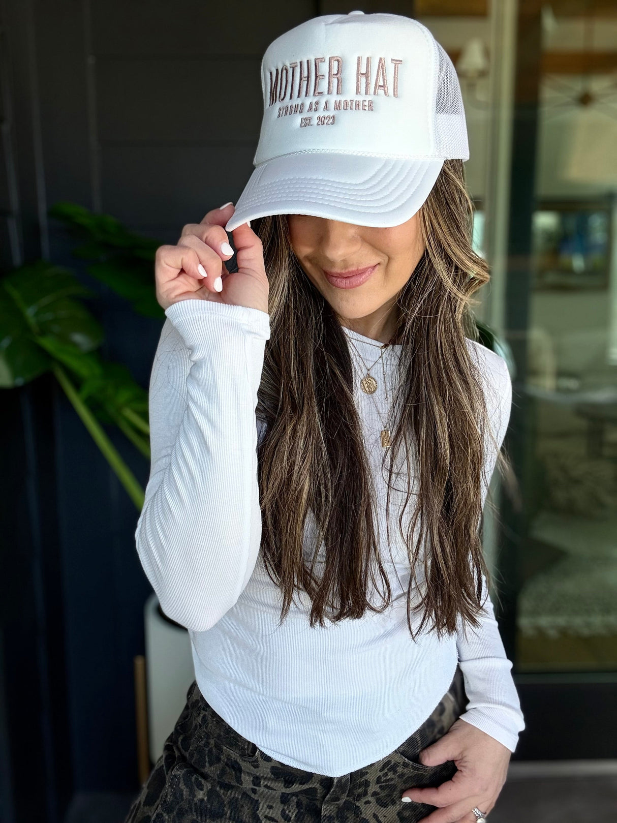 Mother Hat - Embroidered Trucker Hat - White - HoneyBug 