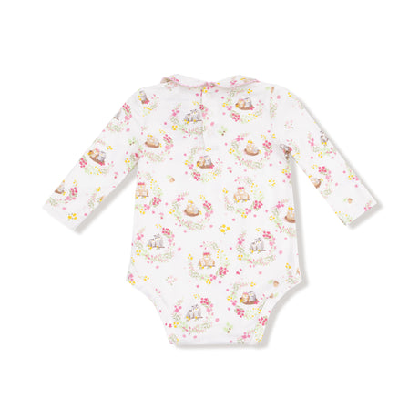 Peter Pan Collar Bodysuit - Floral Owl Families - HoneyBug 