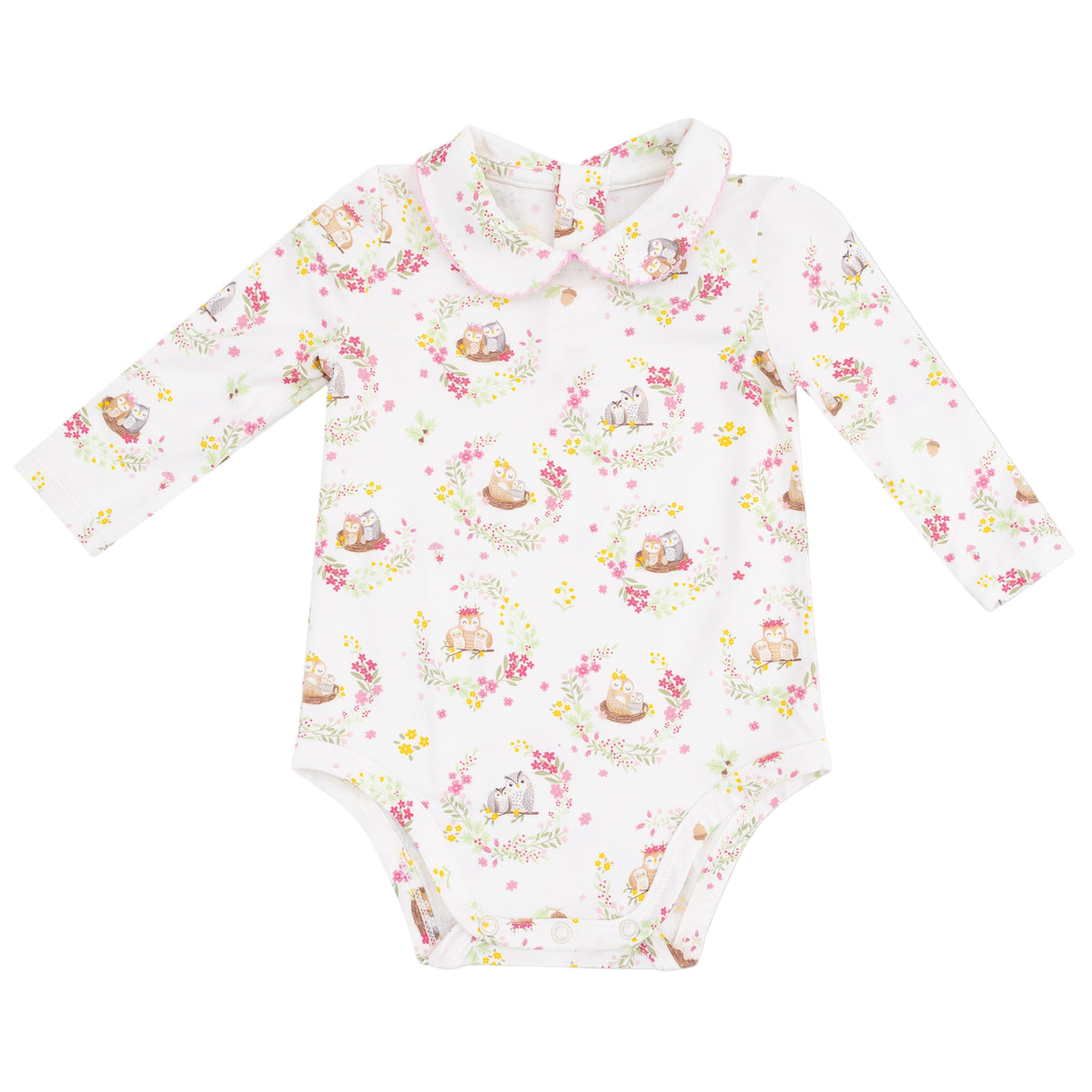 Peter Pan Collar Bodysuit - Floral Owl Families - HoneyBug 