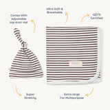 Organic Swaddle Blanket & Hat - Plum Stripes