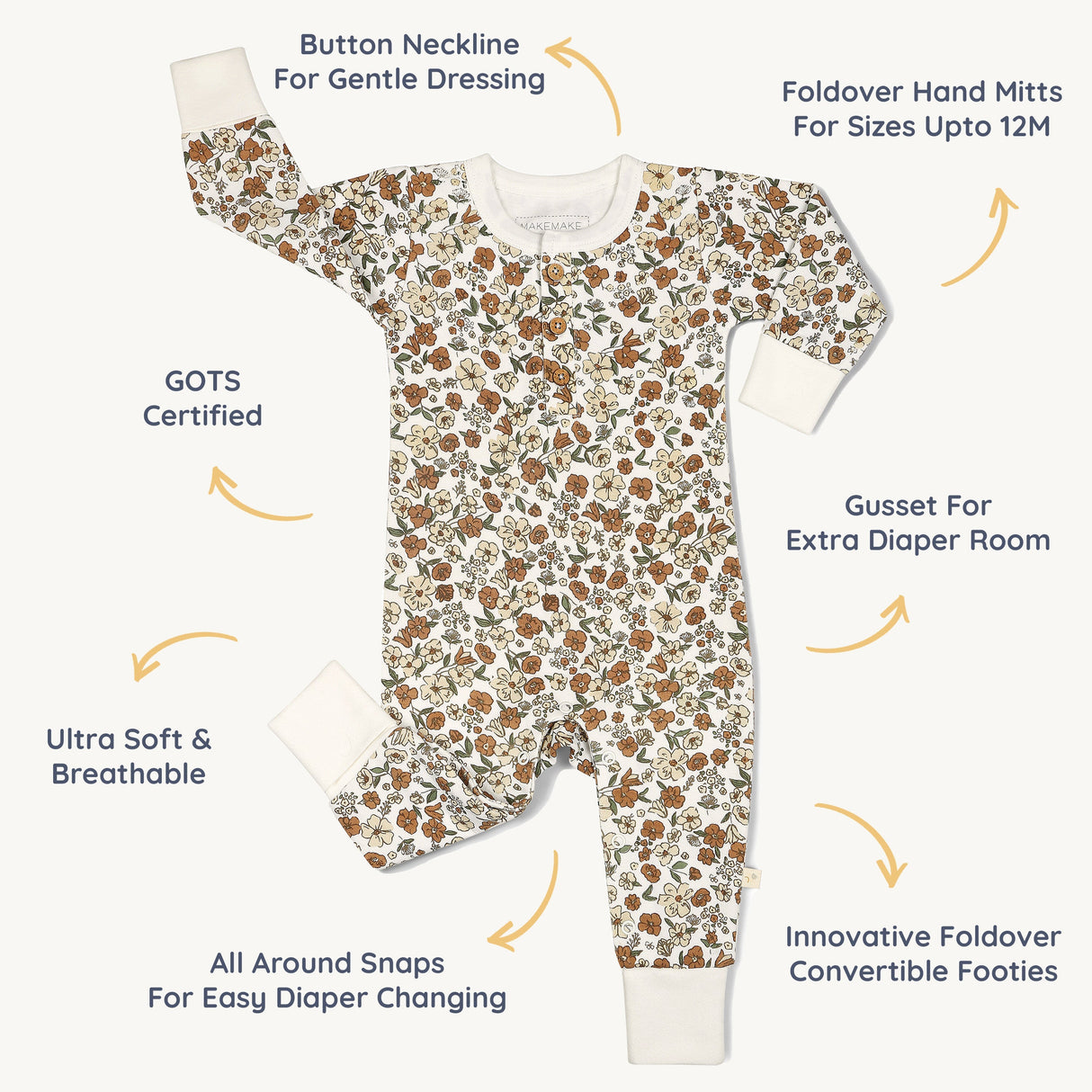 Organic Button Romper - Daffodil