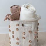 Handmade Canvas Storage Basket Pom Pom - Taupe