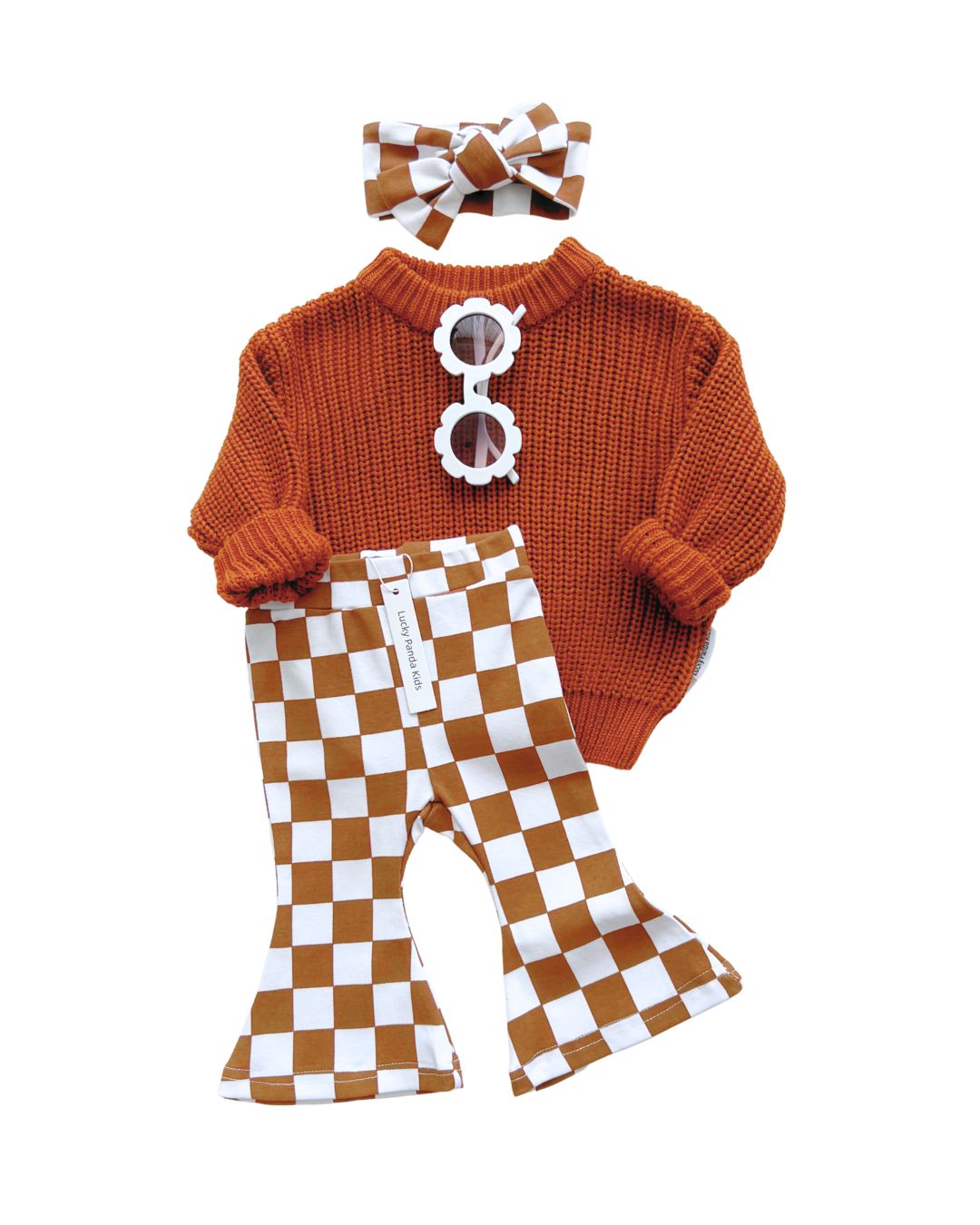 Checkered Flare Pants | Copper - HoneyBug 