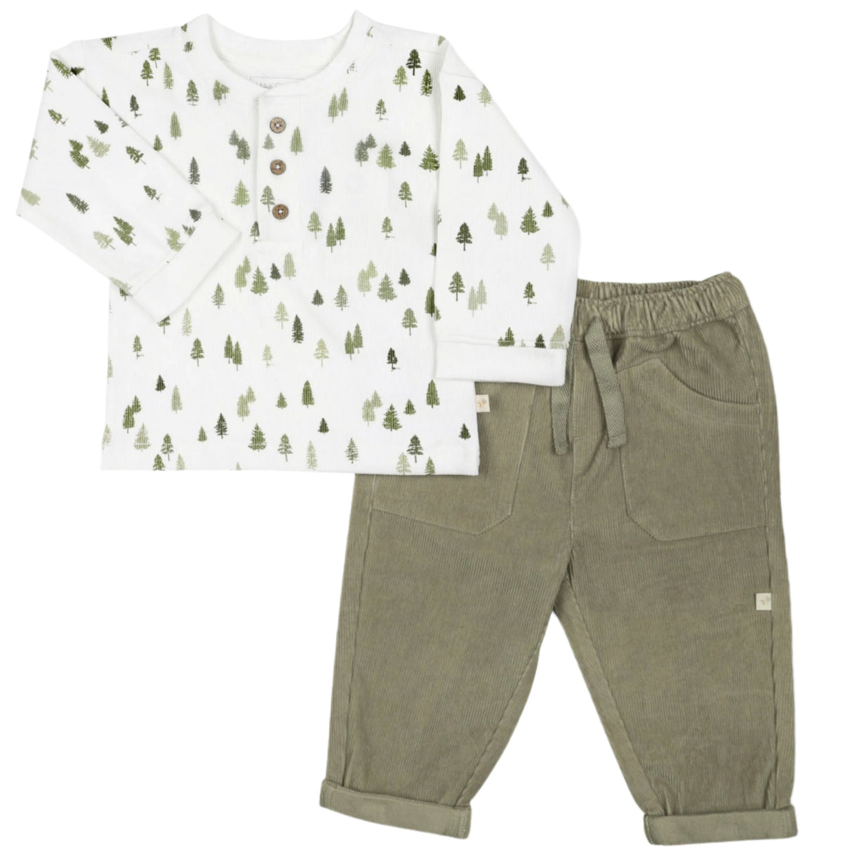 Organic Tee and Corduroy Pant Set - Olive