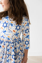 Happy Hanukkah 3/4 Sleeve Pocket Twirl Dress