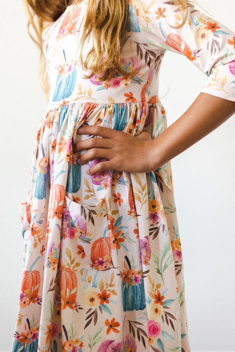 Harvest Blooms 3/4 Sleeve Pocket Twirl Dress