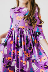 No Tricks, Just Treats 3/4 Sleeve Pocket Twirl Dress