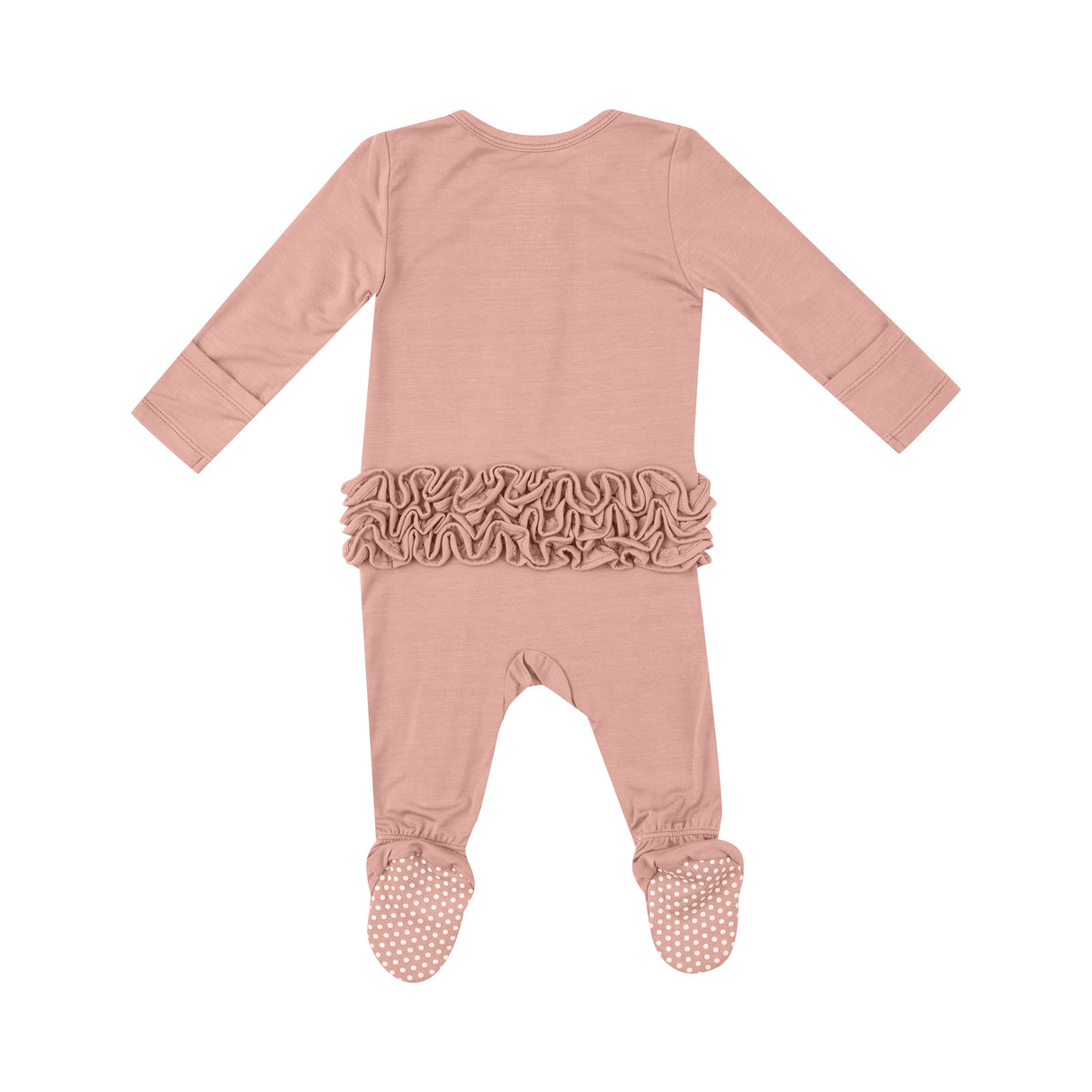 2 Way Zipper Ruffle Back Footie - Peach Beige Solid - HoneyBug 