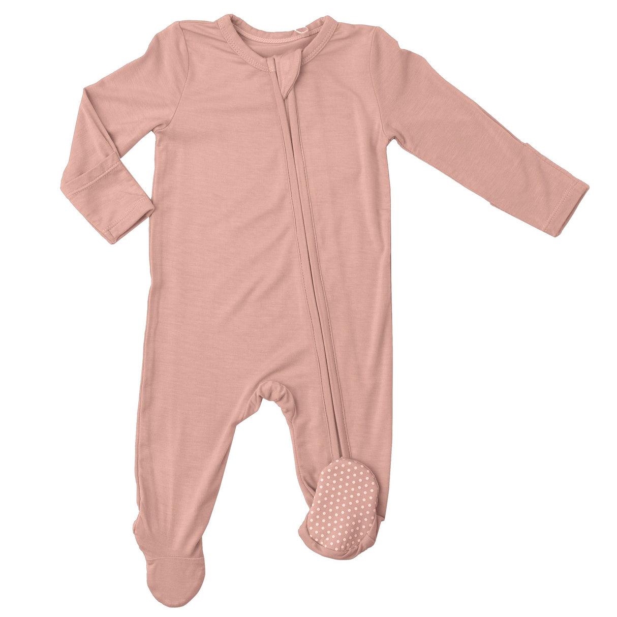 2 Way Zipper Ruffle Back Footie - Peach Beige Solid - HoneyBug 