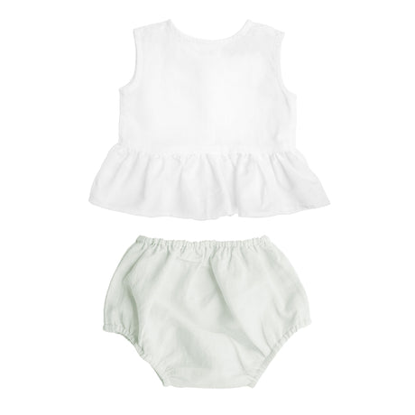 Gift set | sleeveless white frill blouse and french grey bloomer - HoneyBug 