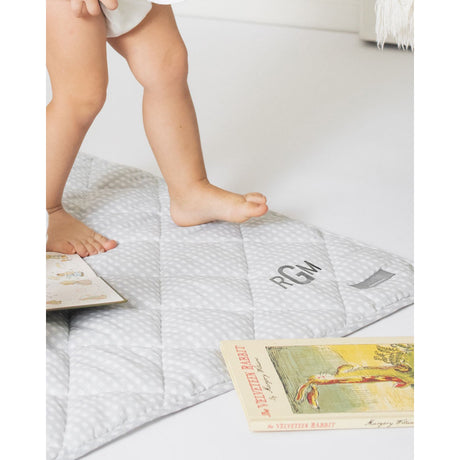 Monogrammed  Play mat | grey gingham and white linen - HoneyBug 