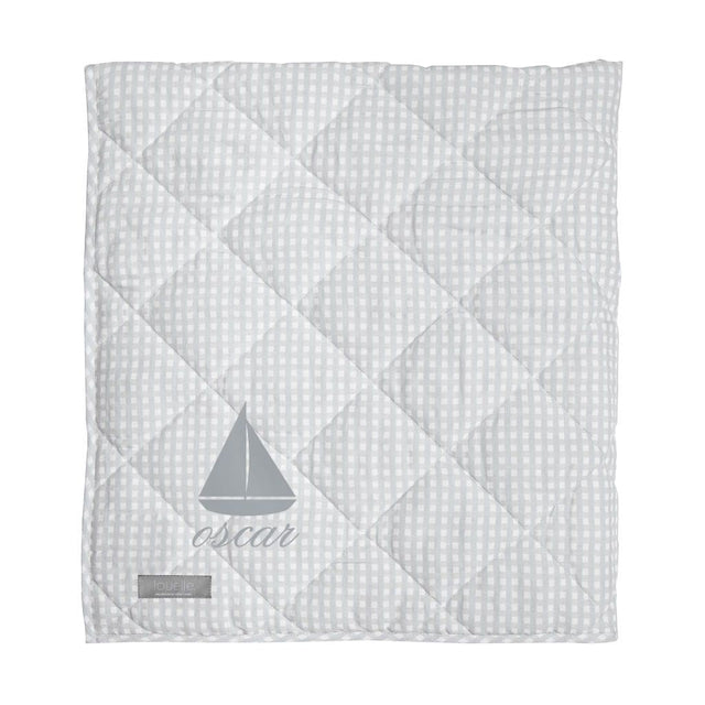 Monogrammed  Play mat | grey gingham and white linen - HoneyBug 
