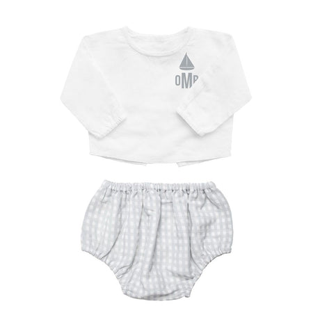 Monogrammed Gift set | double button shirt and grey gingham bloomer - HoneyBug 