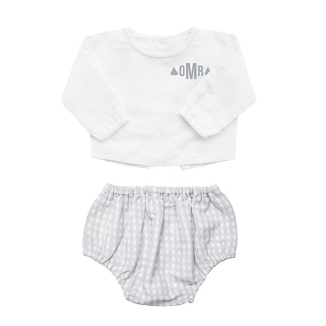 Monogrammed Gift set | double button shirt and grey gingham bloomer - HoneyBug 
