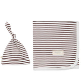 Organic Swaddle Blanket & Hat - Plum Stripes