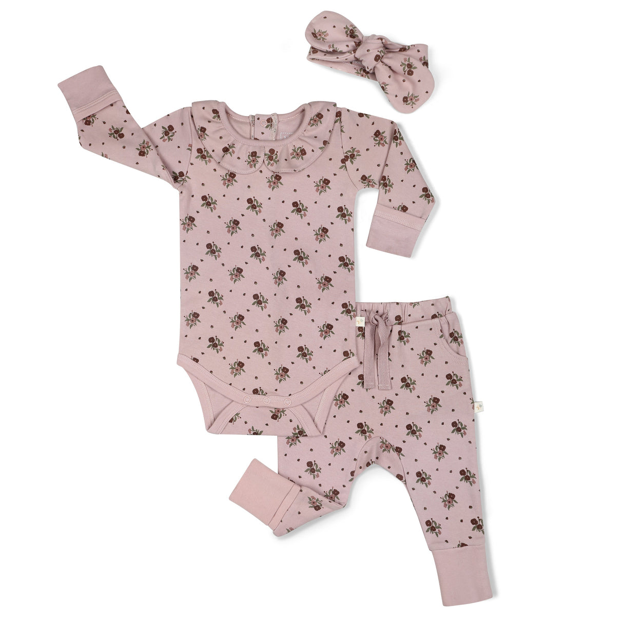 Organic Ruffle Onesie & Pants Set - Rose Ditsy