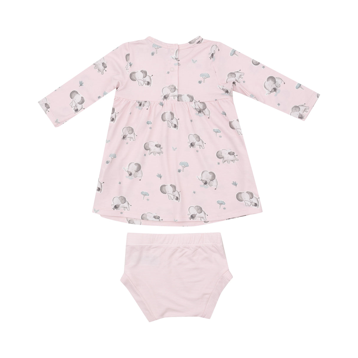 Simple Dress And Bloomer - Gray Elephants - Pink