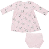 Simple Dress And Bloomer - Gray Elephants - Pink