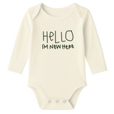 Hello I'm New Here Organic Cotton Baby Bodysuit Long Sleeve - HoneyBug 