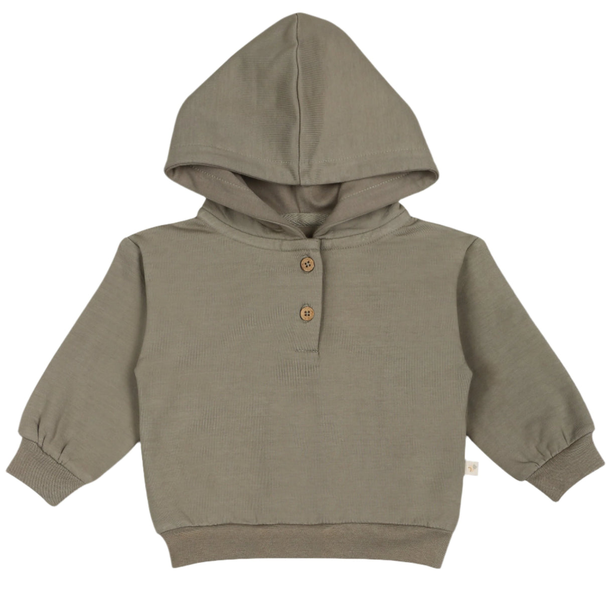 Organic Fleece Henley Hoodie - Olive