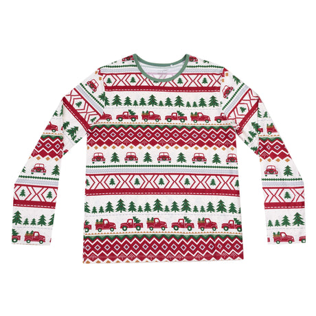 Adult Long Sleeve Top - Red Truck Fair Isle - HoneyBug 