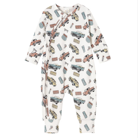 Baby Zipper Romper – Bamboo Route 66 Classic Car Print - HoneyBug 