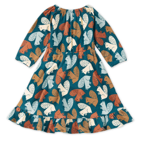 Bamboo Blend L/S Ruffle Dress - Squirrel Scurry