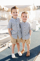 Blue Checkered Linen Button Up Shirt