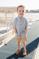 Blue Checkered Linen Button Up Shirt