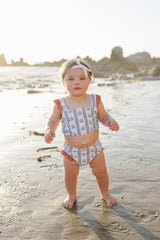 Block Print Floral Ruffle Bikini Set
