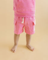 Terry Cargo Shorts Set | Pink - HoneyBug 