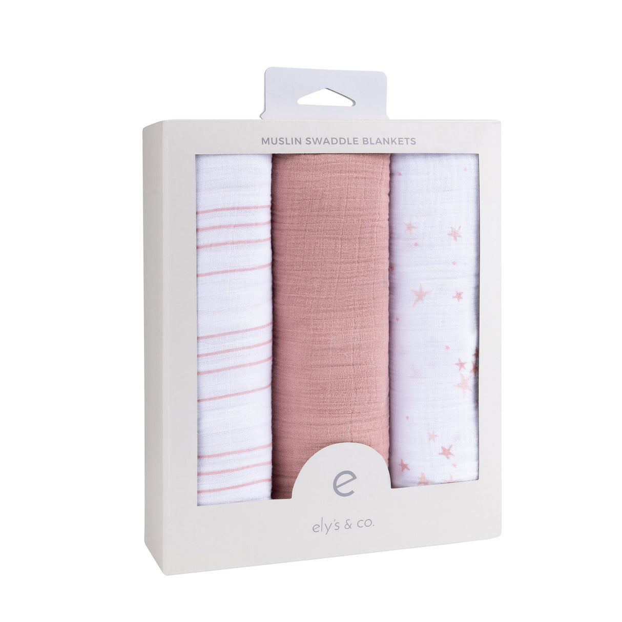 3 Pack Cotton Muslin Swaddle Blanket - Dusty Rose Stars - HoneyBug 